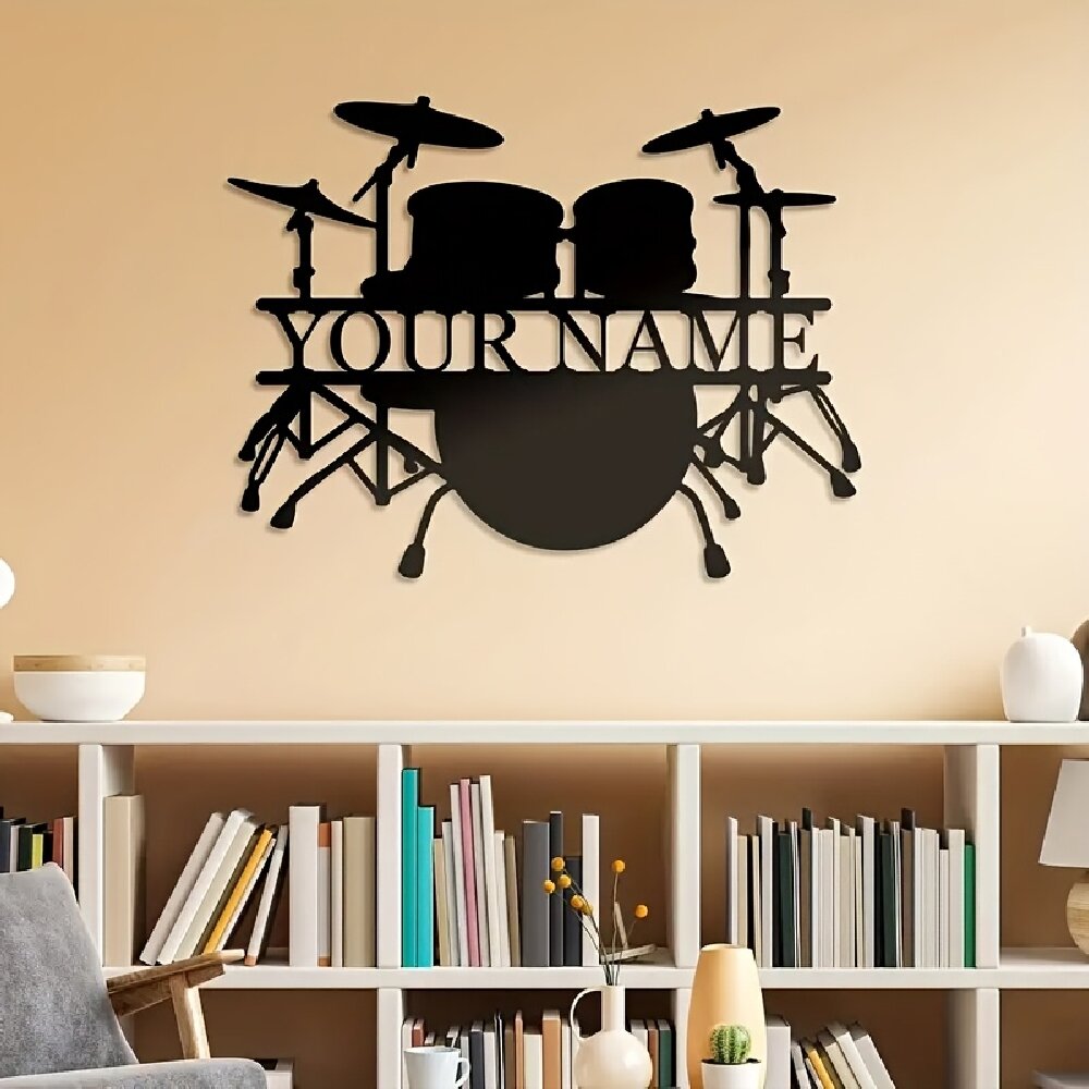 Custom Drum Set Metal Wall Art - Musical Instrument With Name review and price
